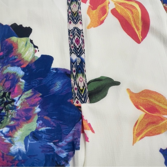 Anthropologie Fig And Flower Multicolor Boho Large Floral Print Shirt Dress L - Picture 5 of 10